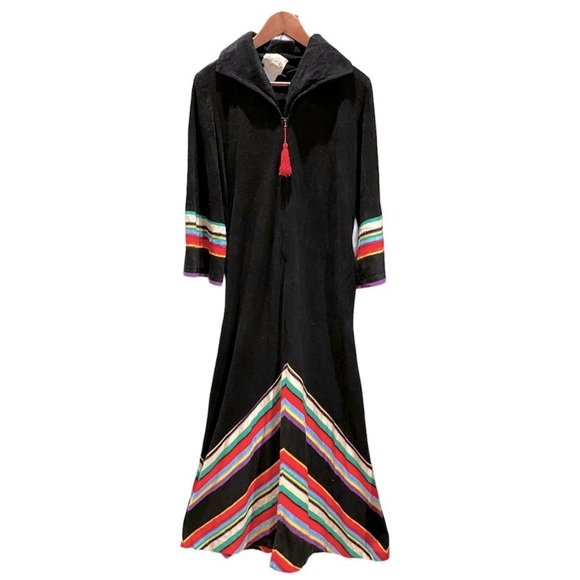 Vintage 70s Sears Long Maxi House Robe Pride Rainbow Zipper Pockets Medium - Picture 1 of 8